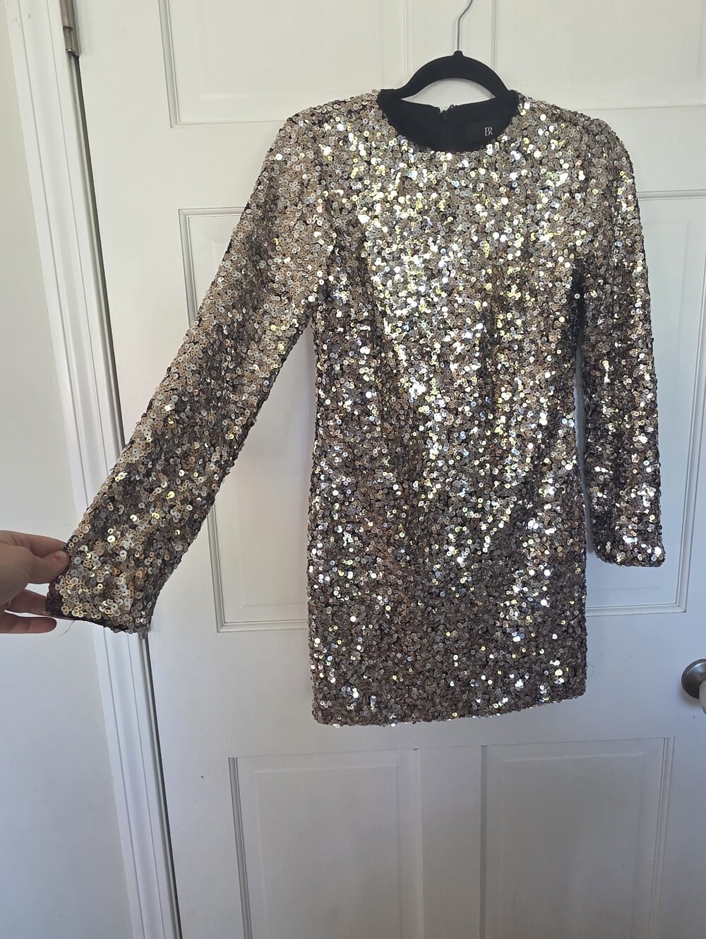 Banana Republic Alina Gold Sequin Mini Long-Sleeve Dress